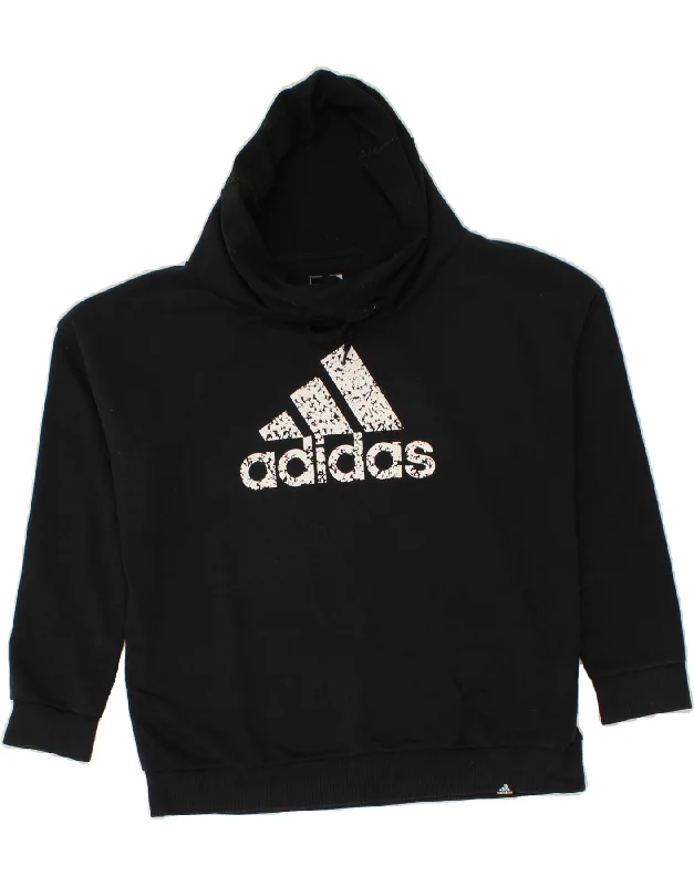 ADIDAS Womens Graphic Sweatshirt Jumper UK 16/18 Large Black Cotton Hoodie with Hem Ribbing Snug Secure