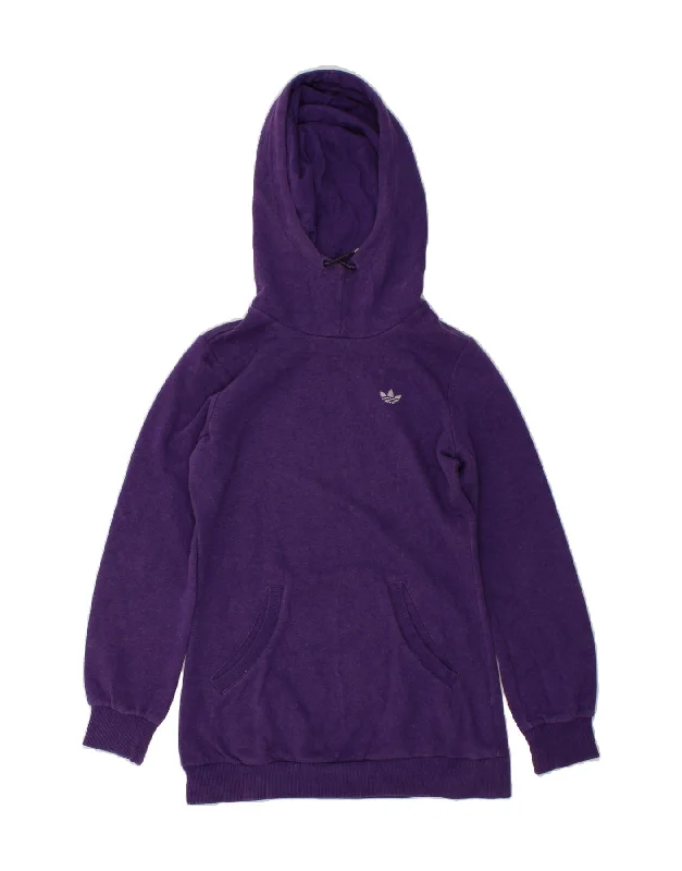 ADIDAS Womens Longline Hoodie Jumper UK 10 Small Purple Hoodie with Illustration Artistic Creative