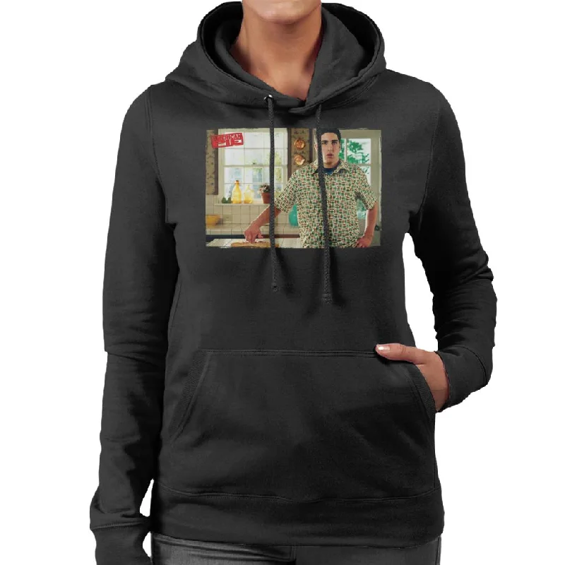 American Pie Jim Touches Pie Women's Hooded Sweatshirt Hoodie with Hem Frayed Vintage Worn