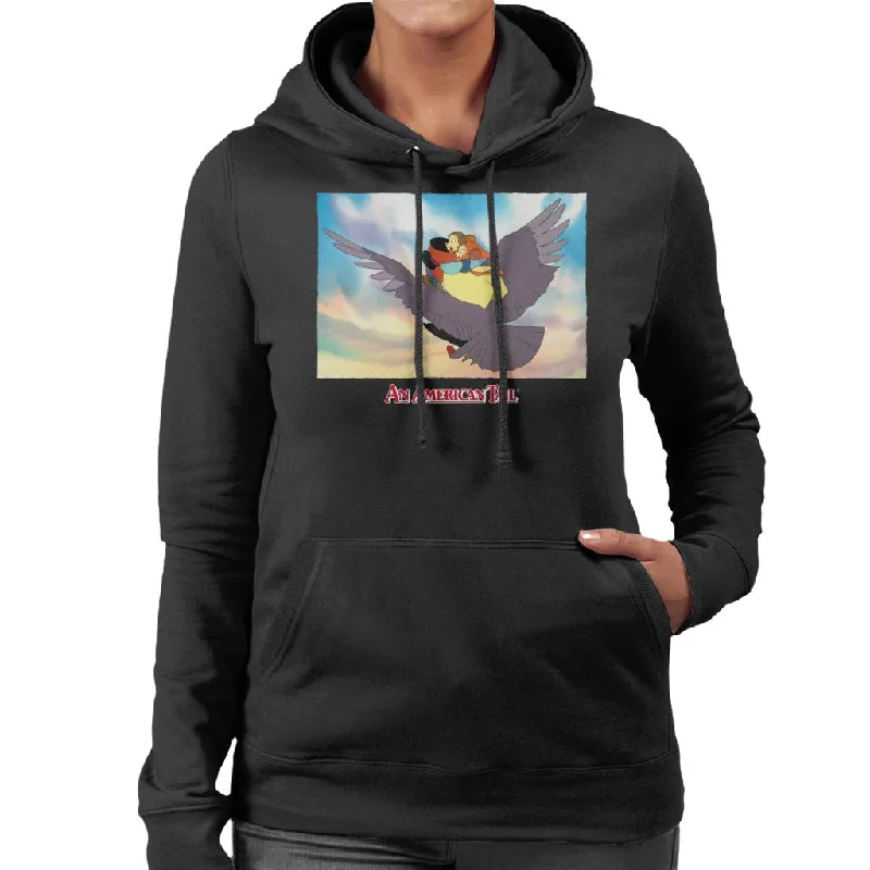 An American Tail Fieval And Tanya Flying  On Henri Le Pigeon Women's Hooded Sweatshirt Hoodie with Drawstring Waist Adjustable Fitted