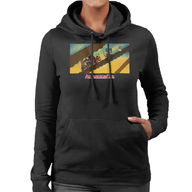 An American Tail Fievel And Family On Rope Women's Hooded Sweatshirt Hoodie with Camouflage Military Edgy