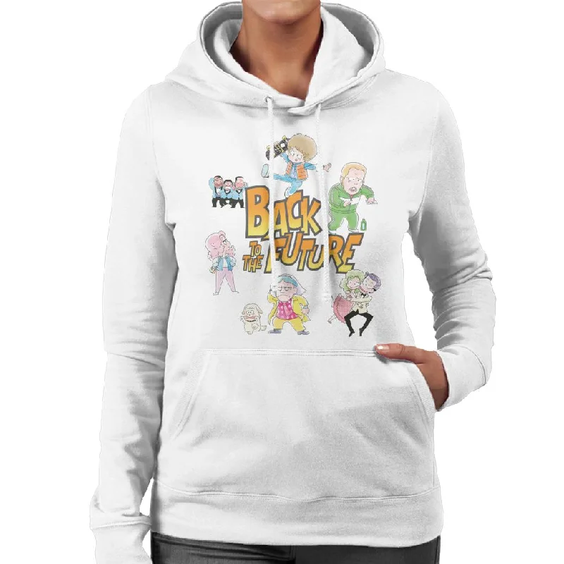 Back To The Future Chibi Cartoon Women's Hooded Sweatshirt Hoodie with Hem Embroidery Detailed Premium