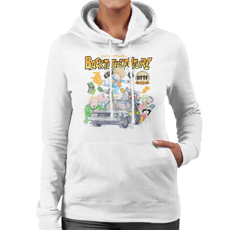 Back To The Future Comic Kanji Women's Hooded Sweatshirt Hoodie with Hem Frayed Vintage Worn