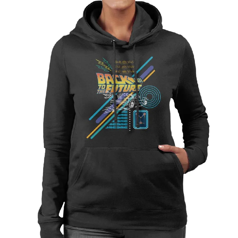 Back to the Future Delorean Outline Countdown Women's Hooded Sweatshirt Hoodie with Button Classic Timeless