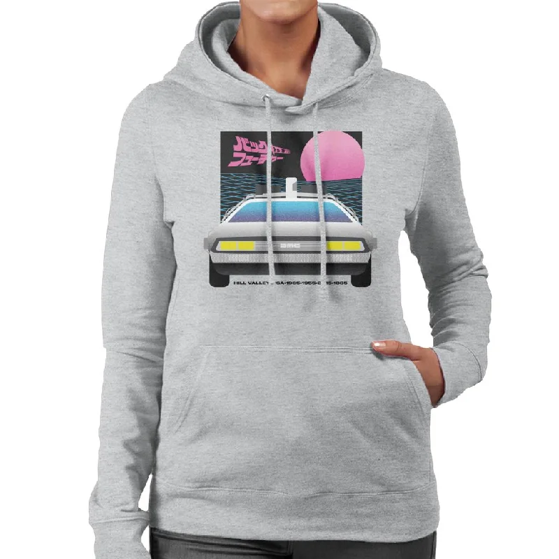 Back to the Future Delorean Sunset Women's Hooded Sweatshirt Hoodie with Ribbed Hem Stretchable Secure