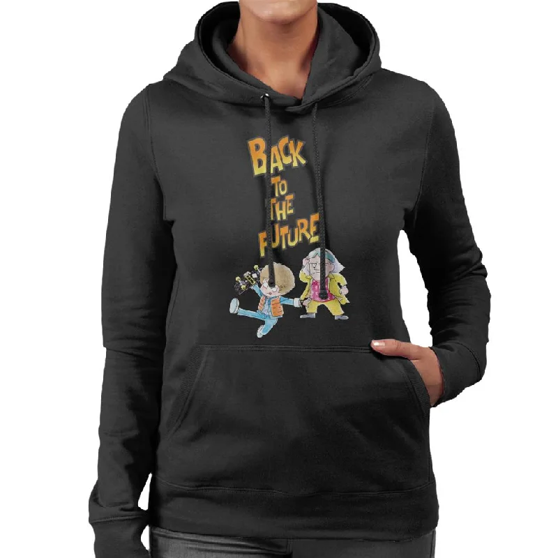 Back To The Future Marty And Doc Chibi Women's Hooded Sweatshirt Hoodie with Hem Drawcord Adjustable Customizable