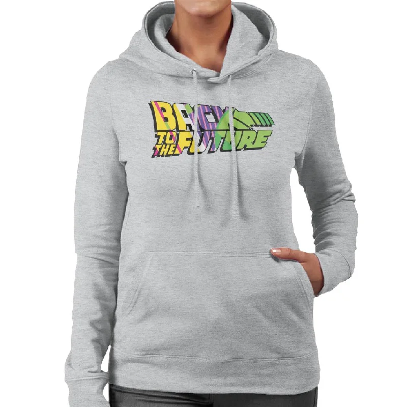 Back To The Future Striped Colourful Logo Women's Hooded Sweatshirt Cotton Hoodie Fleece Lining Warmth