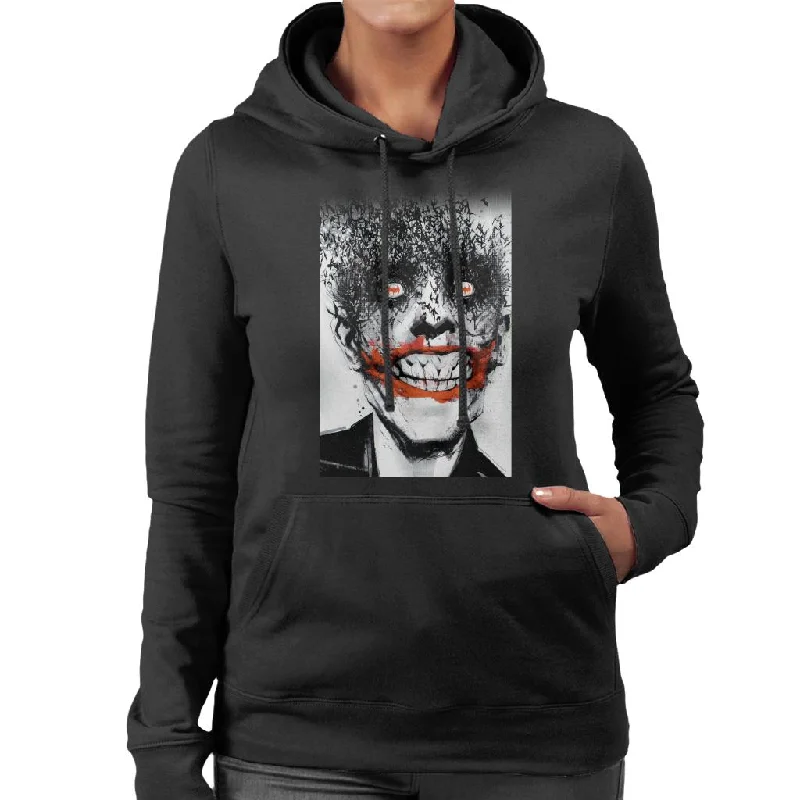 Batman Halloween Joker Face Made Of Bats Women's Hooded Sweatshirt Hoodie with Hidden Zipper Minimalist Clean