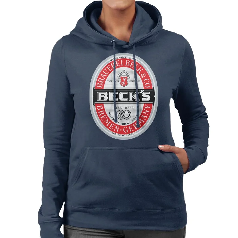 Beck's Beer Classic Label Women's Hooded Sweatshirt Hoodie with Metallic Shiny Futuristic