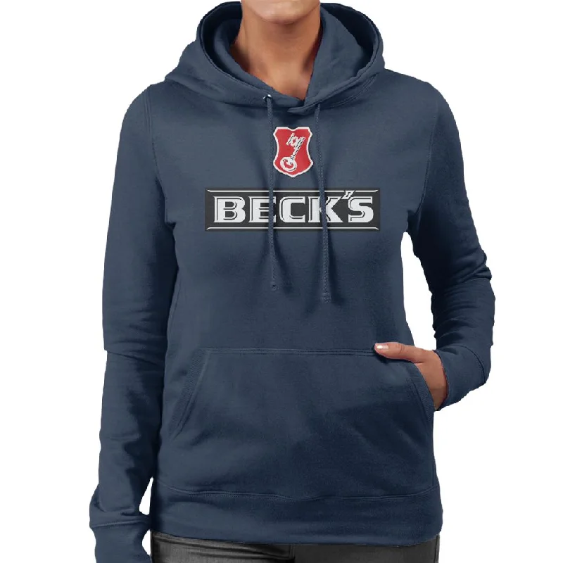 Beck's Logo With Key Symbol Women's Hooded Sweatshirt Hoodie with Frayed Bohemian Relaxed