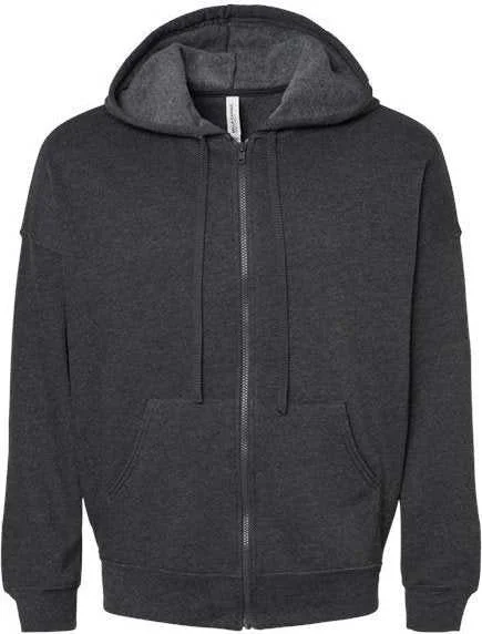 Bella + Canvas 3759 Unisex Sponge Fleece DTM Full-Zip Hoodie - Dark Gray Heather Hoodie with Rolled Sleeves Casual Relaxed Bella + Canvas 3759 Unisex Sponge Fleece DTM Full-Zip Hoodie - Dark Gray Heather Hoodie with Rolled Sleeves Casual Relaxed