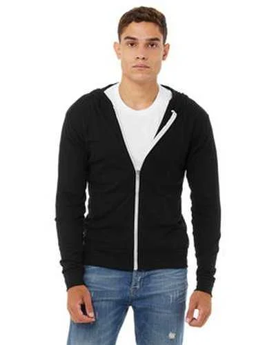 Bella + Canvas 3939 Unisex Triblend Full-Zip Lightweight Hoodie - Black Triblend Hoodie with High-Low Hem Asymmetrical Trendy Bella + Canvas 3939 Unisex Triblend Full-Zip Lightweight Hoodie - Black Triblend Hoodie with High-Low Hem Asymmetrical Trendy