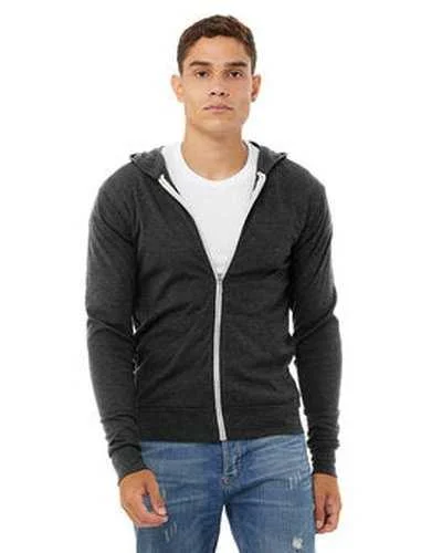 Bella + Canvas 3939 Unisex Triblend Full-Zip Lightweight Hoodie - Charcoal Black Triblend Hoodie with Hem Detail Decorative Unique Bella + Canvas 3939 Unisex Triblend Full-Zip Lightweight Hoodie - Charcoal Black Triblend Hoodie with Hem Detail Decorative Unique