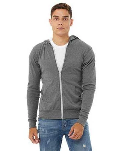 Bella + Canvas 3939 Unisex Triblend Full-Zip Lightweight Hoodie - Gray Triblend Hoodie with Hem Elastic Stretchable Comfortable Bella + Canvas 3939 Unisex Triblend Full-Zip Lightweight Hoodie - Gray Triblend Hoodie with Hem Elastic Stretchable Comfortable
