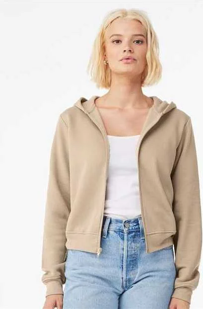 Bella + Canvas 7539 FWD Fashion Women's Sponge Fleece Full-Zip Hoodie - Tan Hoodie Crop Top Short Trendy Bella + Canvas 7539 FWD Fashion Women's Sponge Fleece Full-Zip Hoodie - Tan Hoodie Crop Top Short Trendy