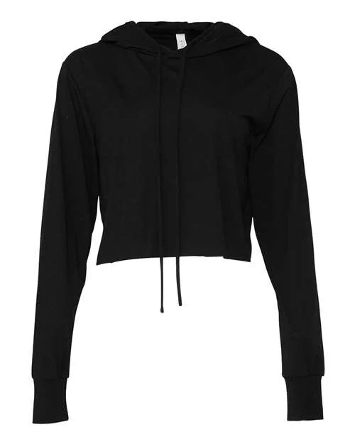 Bella + Canvas 8512 Womens Triblend Cropped Long Sleeve Hoodie - Solid Black Triblend Hoodie with Ribbed Cuffs Snug Fit Comfort Bella + Canvas 8512 Womens Triblend Cropped Long Sleeve Hoodie - Solid Black Triblend Hoodie with Ribbed Cuffs Snug Fit Comfort