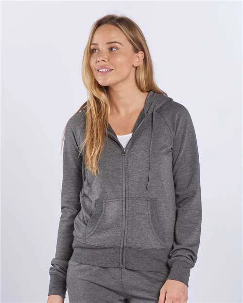 Boxercraft BW5201 Women's Dream Fleece Full-Zip Hooded Sweatshirt - Black Heather Hoodie with Pastel Soft Subtle Boxercraft BW5201 Women's Dream Fleece Full-Zip Hooded Sweatshirt - Black Heather Hoodie with Pastel Soft Subtle