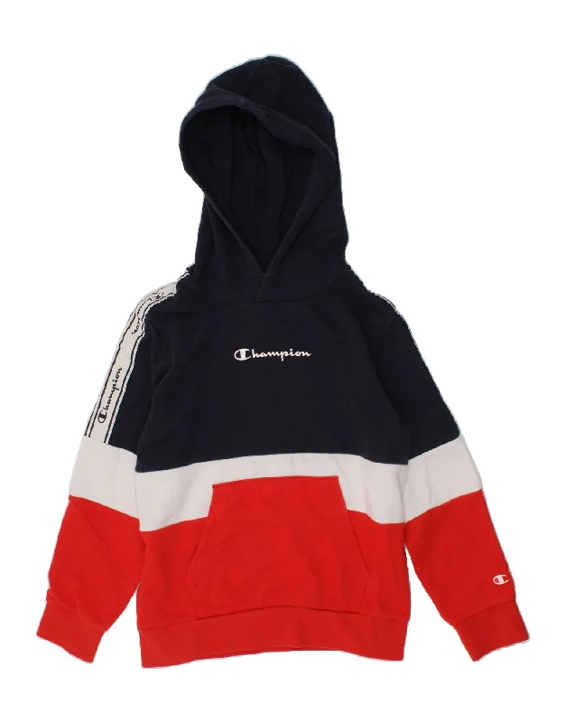 CHAMPION Boys Graphic Hoodie Jumper 7-8 Years Small Navy Blue Colourblock Hoodie with Ribbed Neckline Snug Warm CHAMPION Boys Graphic Hoodie Jumper 7-8 Years Small Navy Blue Colourblock Hoodie with Ribbed Neckline Snug Warm