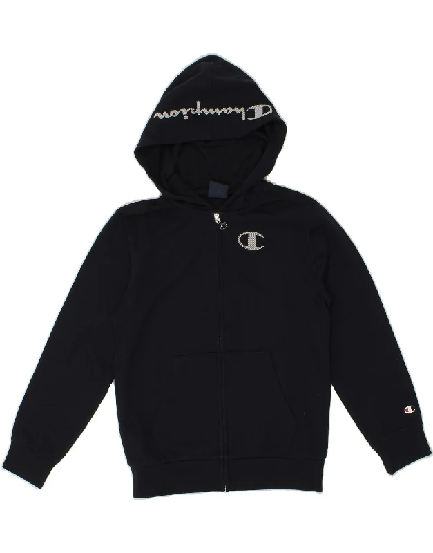 CHAMPION Boys Graphic Zip Hoodie Sweater 9-10 Years Medium Navy Blue Hoodie with High-Low Hem Asymmetrical Trendy CHAMPION Boys Graphic Zip Hoodie Sweater 9-10 Years Medium Navy Blue Hoodie with High-Low Hem Asymmetrical Trendy
