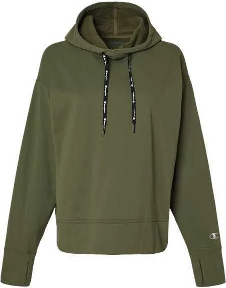 Champion CHP100 Women's Sport Hooded Sweatshirt - Fresh Olive Hoodie with Hem Detail Decorative Unique Champion CHP100 Women's Sport Hooded Sweatshirt - Fresh Olive Hoodie with Hem Detail Decorative Unique