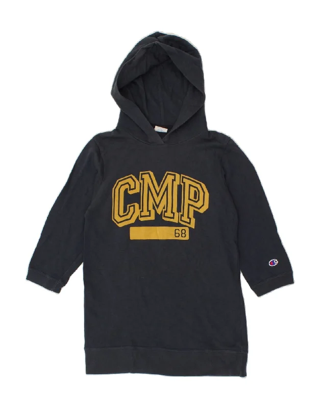 CHAMPION Girls Graphic 3/4 Sleeve Hoodie Jumper 11-12 Years Navy Blue Hoodie with Longline Fit Extended Stylish CHAMPION Girls Graphic 3/4 Sleeve Hoodie Jumper 11-12 Years Navy Blue Hoodie with Longline Fit Extended Stylish