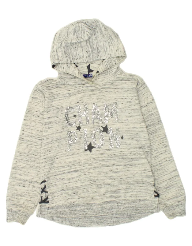 CHAMPION Girls Graphic Hoodie Jumper 13-14 Years XL Grey Flecked Cotton Hoodie with Hem Contrast Bold Stylish CHAMPION Girls Graphic Hoodie Jumper 13-14 Years XL Grey Flecked Cotton Hoodie with Hem Contrast Bold Stylish