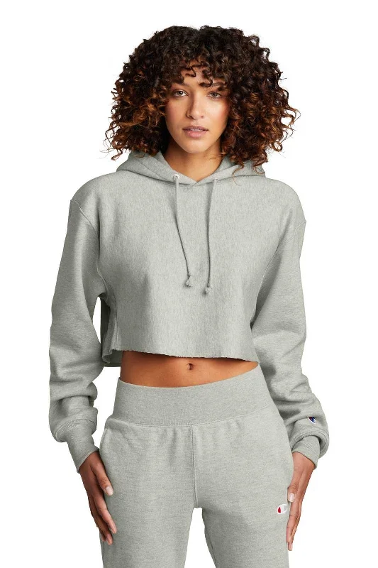 Champion RW01W Women's Reverse Weave Cropped Cut-Off Hooded Sweatshirt - Oxford Gray Hoodie Jacket Zipper Layering Champion RW01W Women's Reverse Weave Cropped Cut-Off Hooded Sweatshirt - Oxford Gray Hoodie Jacket Zipper Layering