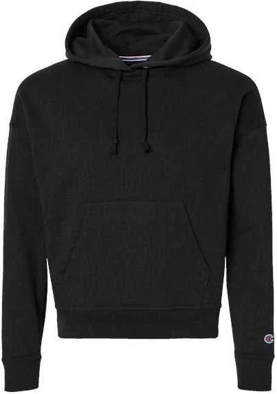 Champion S760 Women's Powerblend Hooded Sweatshirt - Black Hoodie with Ribbed Cuffs Snug Fit Comfort Champion S760 Women's Powerblend Hooded Sweatshirt - Black Hoodie with Ribbed Cuffs Snug Fit Comfort