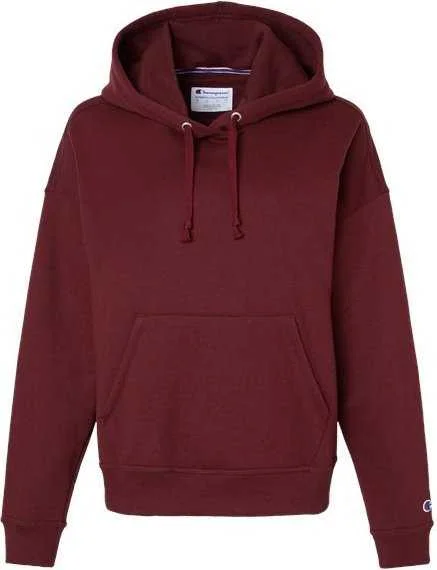 Champion S760 Women's Powerblend Hooded Sweatshirt - Maroon Hoodie with Applique Textured Unique Champion S760 Women's Powerblend Hooded Sweatshirt - Maroon Hoodie with Applique Textured Unique