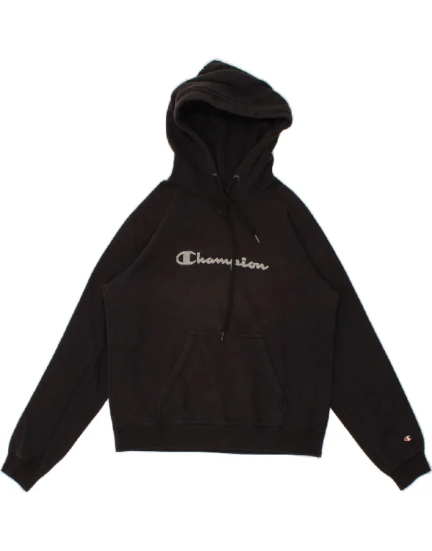 CHAMPION Womens Graphic Hoodie Jumper UK 10 Small Black Hoodie Sweatshirt Pullover