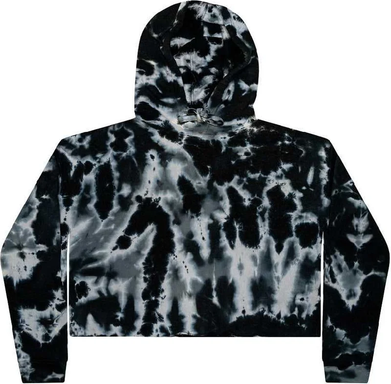 Colortone 8333 Women's Tie-Dyed Crop Hooded Sweatshirt - Multi Black Hoodie with Slim Fit Tailored Modern Colortone 8333 Women's Tie-Dyed Crop Hooded Sweatshirt - Multi Black Hoodie with Slim Fit Tailored Modern