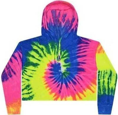 Colortone 8333 Women's Tie-Dyed Crop Hooded Sweatshirt - Neon Rainbow Hoodie with Relaxed Fit Easy Casual Colortone 8333 Women's Tie-Dyed Crop Hooded Sweatshirt - Neon Rainbow Hoodie with Relaxed Fit Easy Casual