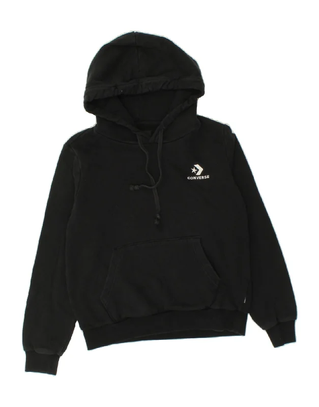 CONVERSE Womens Hoodie Jumper UK 16 Large Black Cotton Hoodie with Back Slit Movement Comfort CONVERSE Womens Hoodie Jumper UK 16 Large Black Cotton Hoodie with Back Slit Movement Comfort