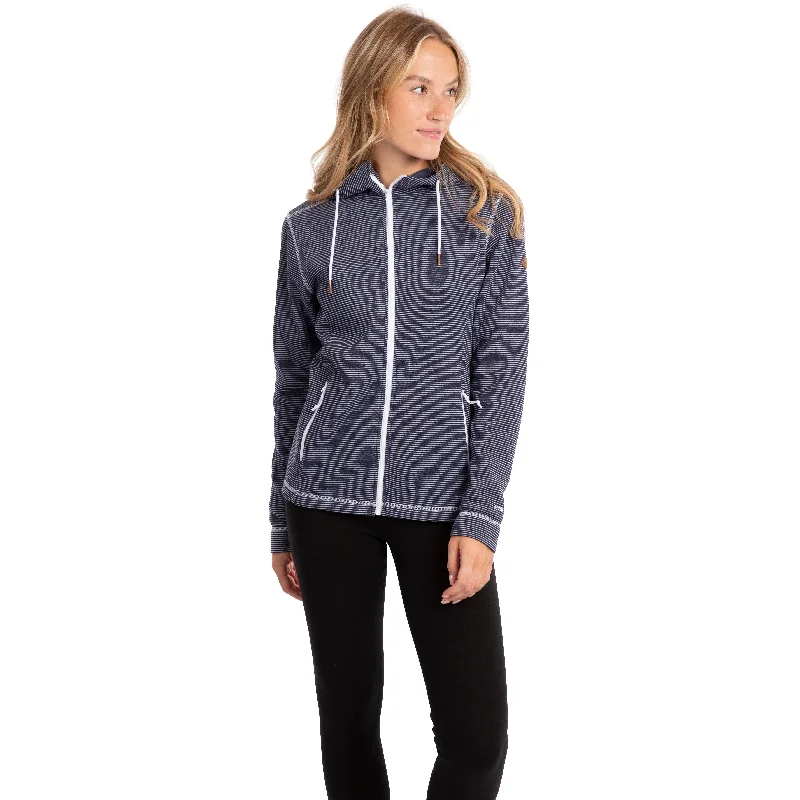 Trespass Women's Fleece Hoodie Rootless in Navy Stripe Hoodie with Hem Raw Edge Edgy Unfinished Trespass Women's Fleece Hoodie Rootless in Navy Stripe Hoodie with Hem Raw Edge Edgy Unfinished