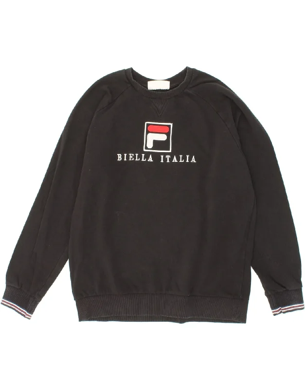 FILA Mens Graphic Sweatshirt Jumper Small Black Cotton Hoodie with Bell Sleeves Flared Feminine FILA Mens Graphic Sweatshirt Jumper Small Black Cotton Hoodie with Bell Sleeves Flared Feminine