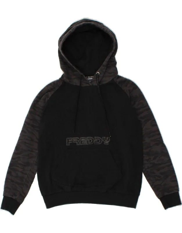 FREDDY Boys Graphic Hoodie Jumper 12-13 Years XS Black Camouflage Cotton Hoodie with Longline Fit Extended Stylish FREDDY Boys Graphic Hoodie Jumper 12-13 Years XS Black Camouflage Cotton Hoodie with Longline Fit Extended Stylish