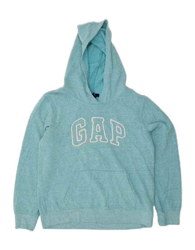 GAP Womens Oversized Graphic Hoodie Jumper UK 10 Small Turquoise Flecked Hoodie with Double Zipper Versatile Adjustable