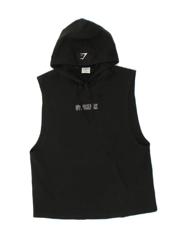 GYMSHARK Mens Graphic Sleeveless Hoodie Jumper Medium Black Cotton Hoodie with Sequins Glamorous Eye-catching GYMSHARK Mens Graphic Sleeveless Hoodie Jumper Medium Black Cotton Hoodie with Sequins Glamorous Eye-catching