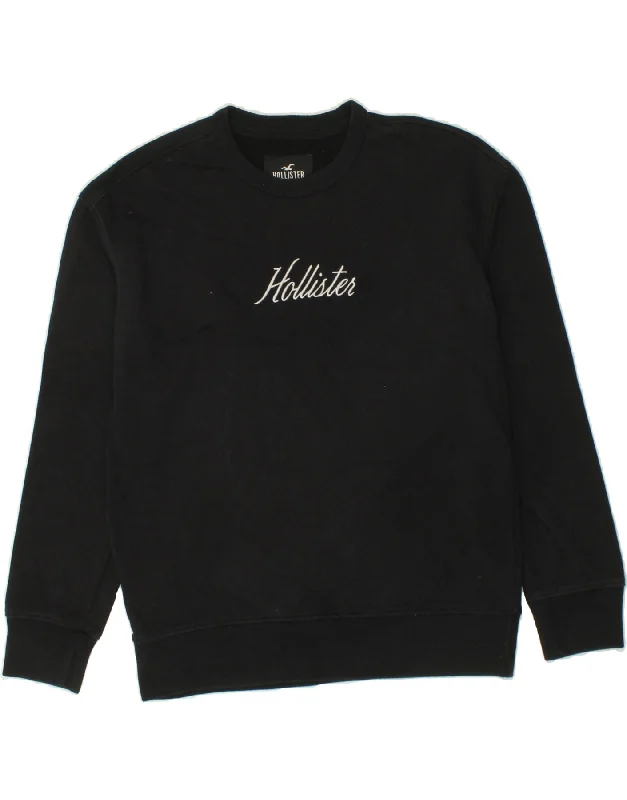 HOLLISTER Mens Graphic Sweatshirt Jumper Small Black Hoodie with Mock Neck Collared Structured HOLLISTER Mens Graphic Sweatshirt Jumper Small Black Hoodie with Mock Neck Collared Structured