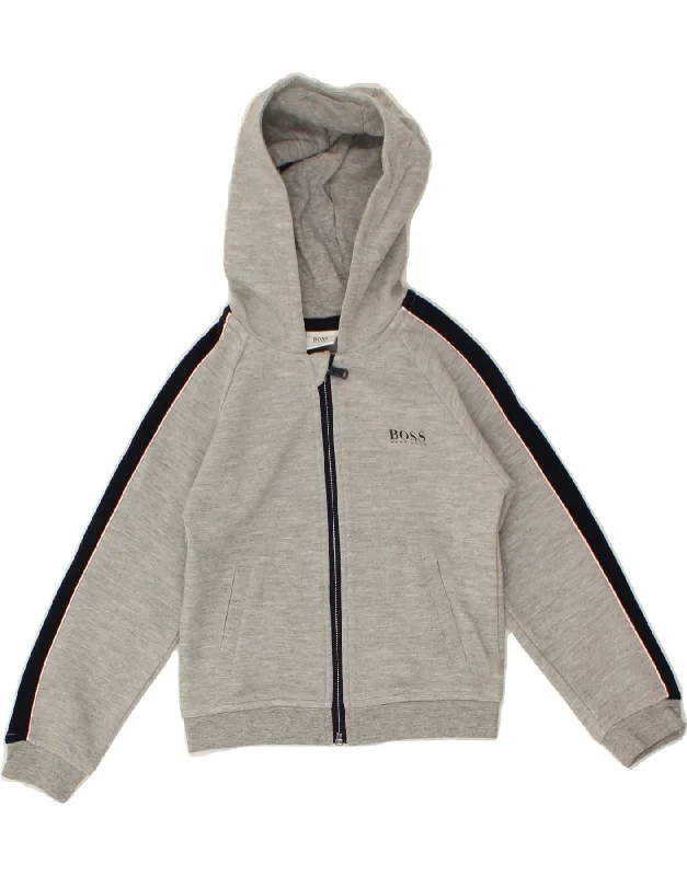 HUGO BOSS Boys Graphic Zip Hoodie Sweater 4-5 Years Grey Colourblock Hoodie with Hem Detail Decorative Unique