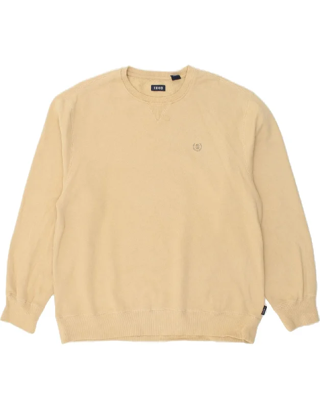 IZOD Mens Sweatshirt Jumper Large Beige Cotton Hoodie with Strings Custom Fit Adjustable