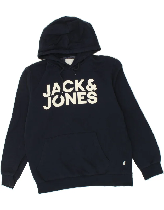JACK & JONES Mens Graphic Sweatshirt Jumper Large Navy Blue Cotton Hoodie with Zipper Placket Modern Functional JACK & JONES Mens Graphic Sweatshirt Jumper Large Navy Blue Cotton Hoodie with Zipper Placket Modern Functional