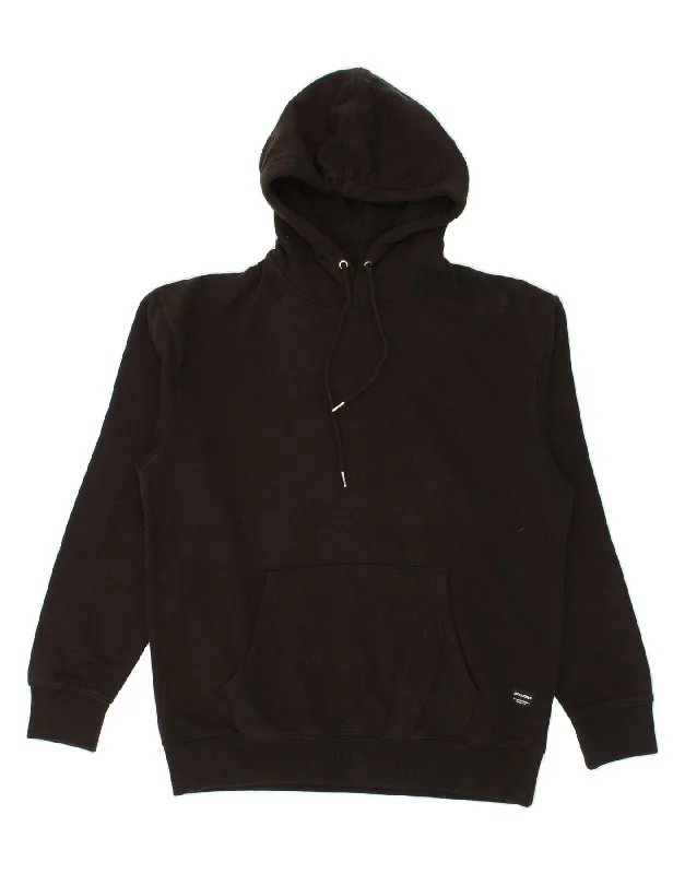 JACK & JONES Mens Hoodie Jumper Medium Black Cotton Hoodie with Velcro Closure Adjustable Secure