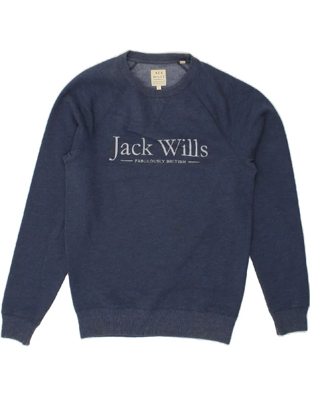 JACK WILLS Mens Graphic Sweatshirt Jumper Small Navy Blue Cotton Hoodie with Rolled Sleeves Casual Relaxed JACK WILLS Mens Graphic Sweatshirt Jumper Small Navy Blue Cotton Hoodie with Rolled Sleeves Casual Relaxed