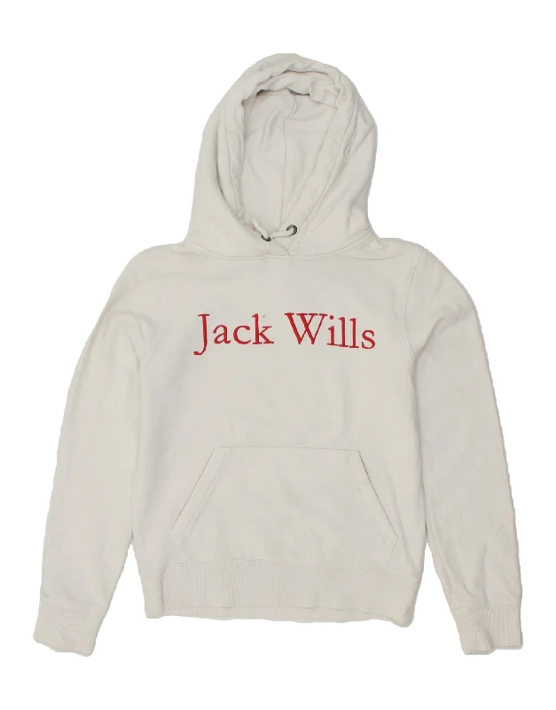 JACK WILLS Womens Graphic Hoodie Jumper UK 8 Small  White Cotton Hoodie with Print Artistic Unique