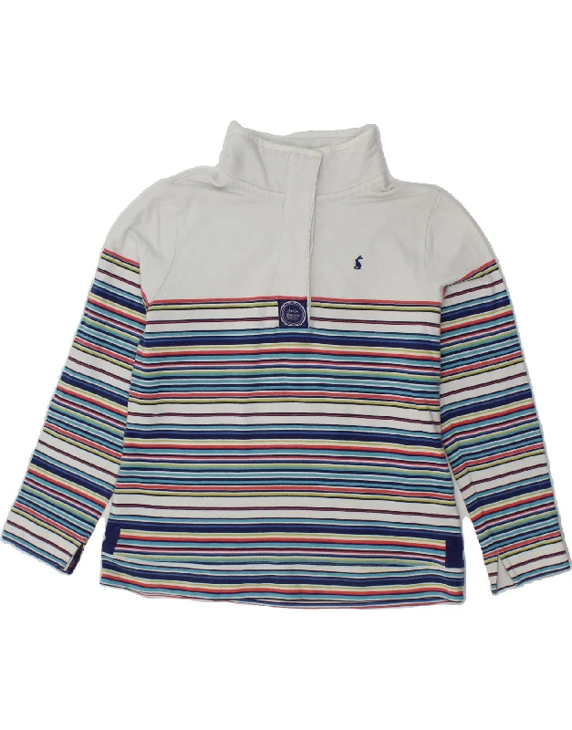 JOULES Womens Button Neck Sweatshirt Jumper UK 14 Large White Striped Hoodie with Drawcord Adjustable Secure JOULES Womens Button Neck Sweatshirt Jumper UK 14 Large White Striped Hoodie with Drawcord Adjustable Secure