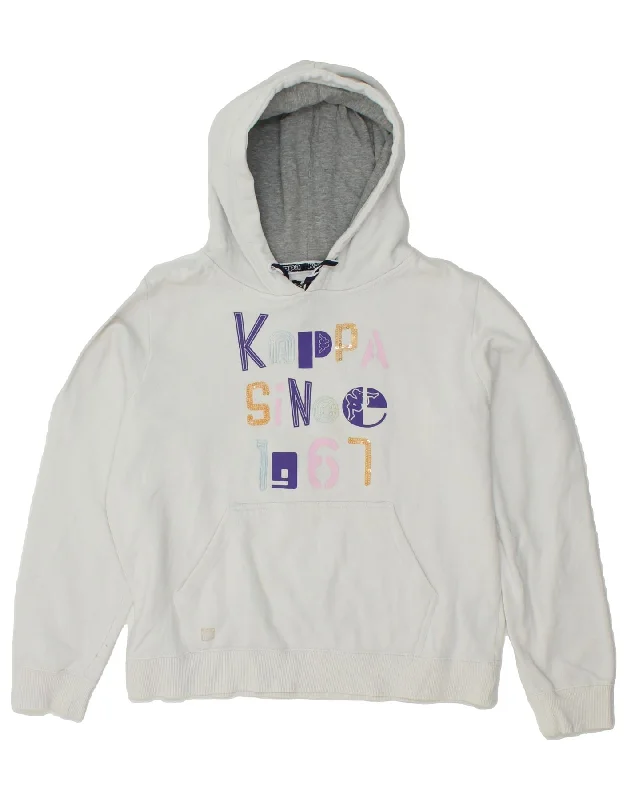 KAPPA Womens Graphic Hoodie Jumper UK 14 Medium White Cotton Hoodie with Longline Fit Extended Stylish KAPPA Womens Graphic Hoodie Jumper UK 14 Medium White Cotton Hoodie with Longline Fit Extended Stylish