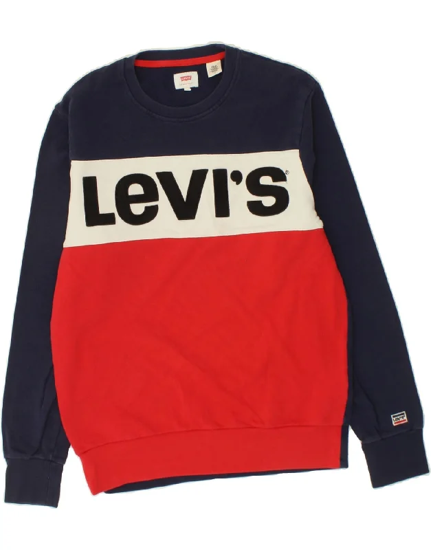 LEVI'S Mens Graphic Sweatshirt Jumper Medium Navy Blue Colourblock Cotton Hoodie with Half-Zip Sporty Casual LEVI'S Mens Graphic Sweatshirt Jumper Medium Navy Blue Colourblock Cotton Hoodie with Half-Zip Sporty Casual