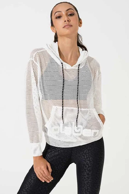 Mesh Carlo Hoodie - White Hoodie with Hem Contrast Bold Stylish