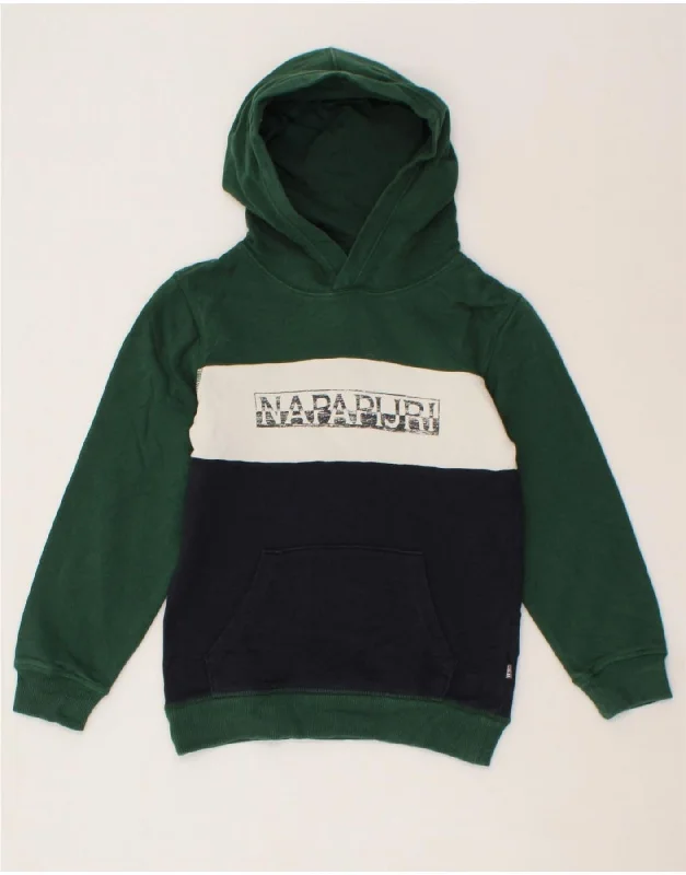 NAPAPIJRI Boys Graphic Zip Hoodie Sweater 7-8 Years Green Colourblock Hoodie with Raglan Sleeves Sporty Comfortable NAPAPIJRI Boys Graphic Zip Hoodie Sweater 7-8 Years Green Colourblock Hoodie with Raglan Sleeves Sporty Comfortable